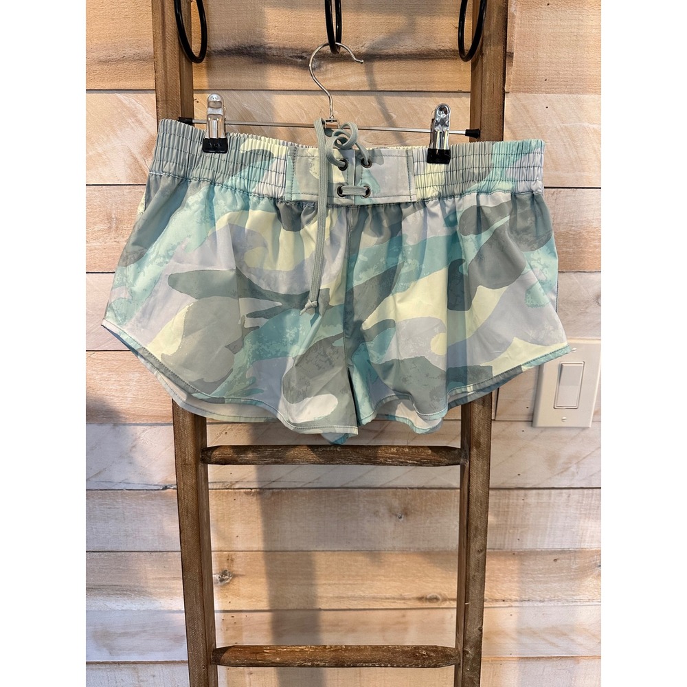 Free People FP Movement The Way Home Camo Shorts Blue Green Large